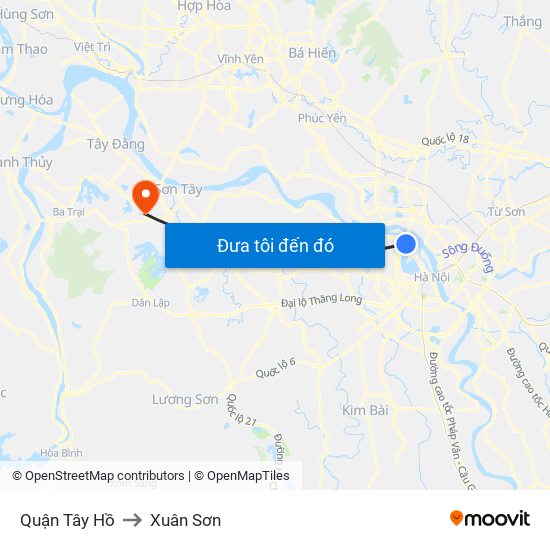 Quận Tây Hồ to Xuân Sơn map