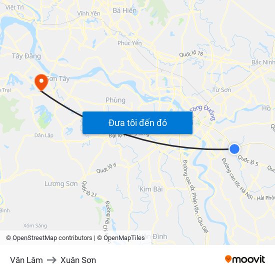 Văn Lâm to Xuân Sơn map