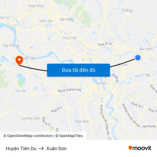 Huyện Tiên Du to Xuân Sơn map