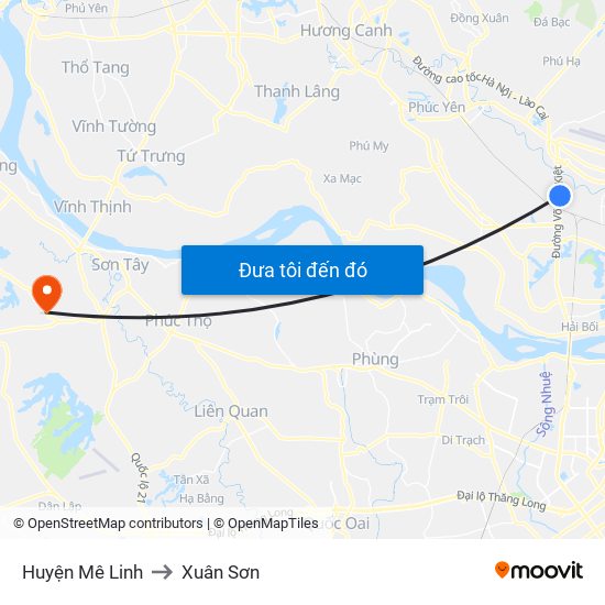 Huyện Mê Linh to Xuân Sơn map