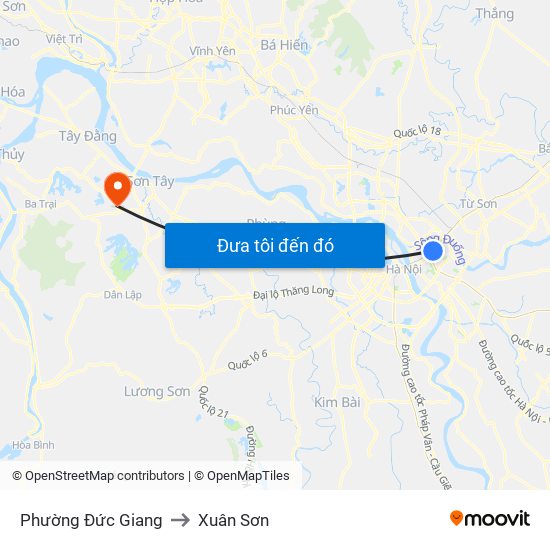 Phường Đức Giang to Xuân Sơn map