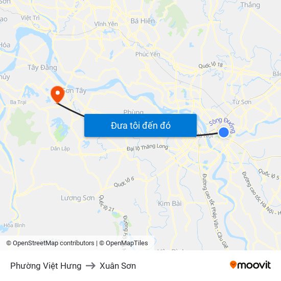 Phường Việt Hưng to Xuân Sơn map