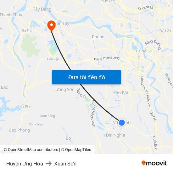 Huyện Ứng Hòa to Xuân Sơn map
