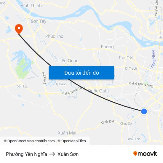 Phường Yên Nghĩa to Xuân Sơn map