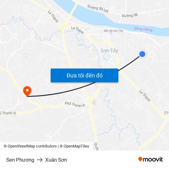 Sen Phương to Xuân Sơn map