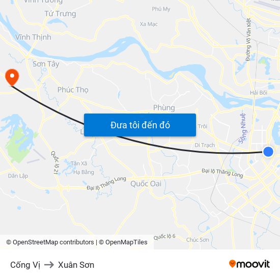 Cống Vị to Xuân Sơn map