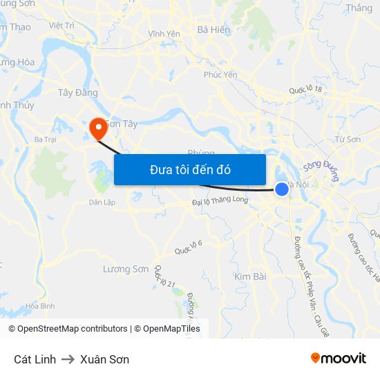 Cát Linh to Xuân Sơn map