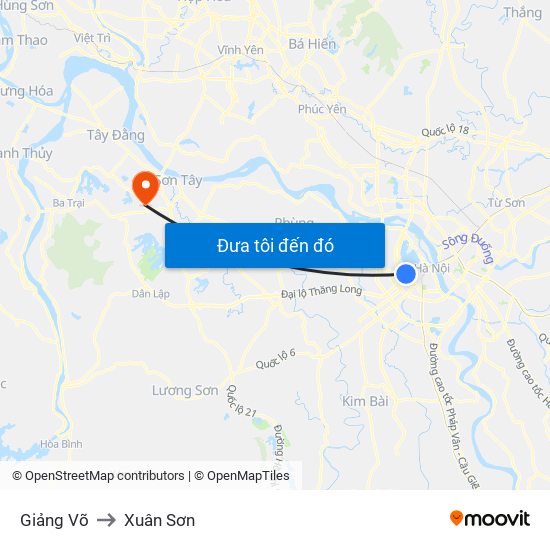 Giảng Võ to Xuân Sơn map