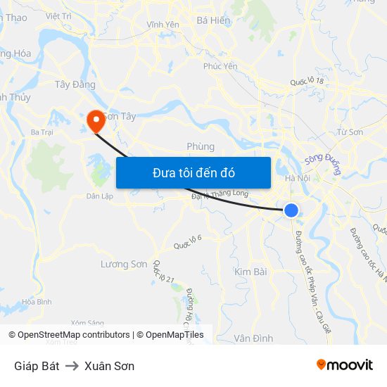 Giáp Bát to Xuân Sơn map