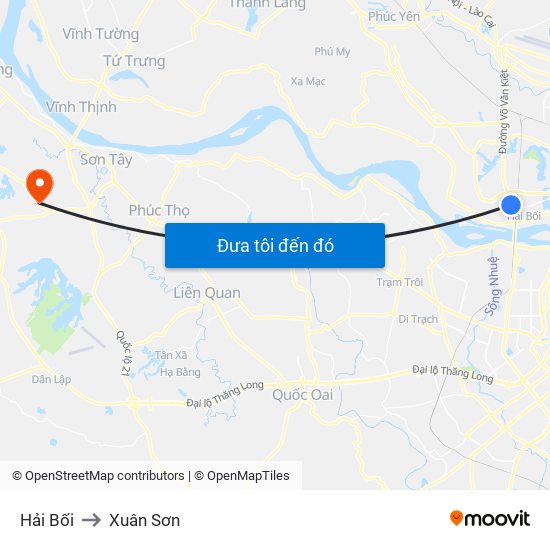 Hải Bối to Xuân Sơn map