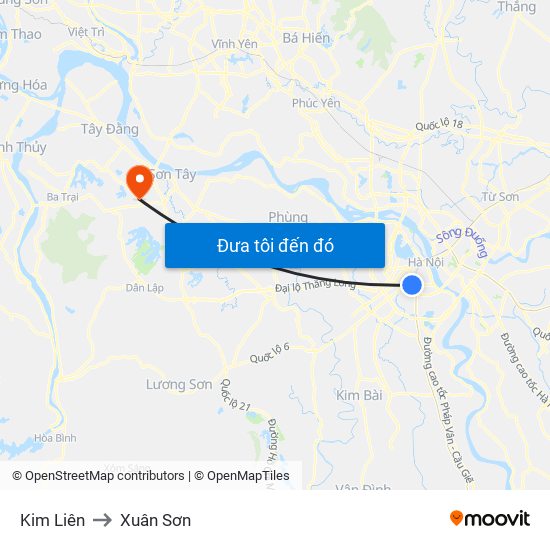 Kim Liên to Xuân Sơn map