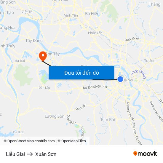 Liễu Giai to Xuân Sơn map