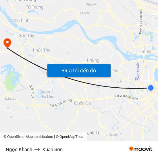 Ngọc Khánh to Xuân Sơn map