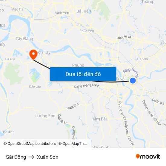 Sài Đồng to Xuân Sơn map