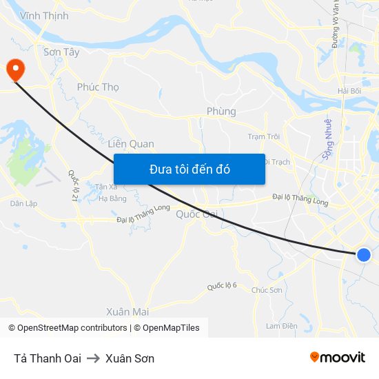 Tả Thanh Oai to Xuân Sơn map