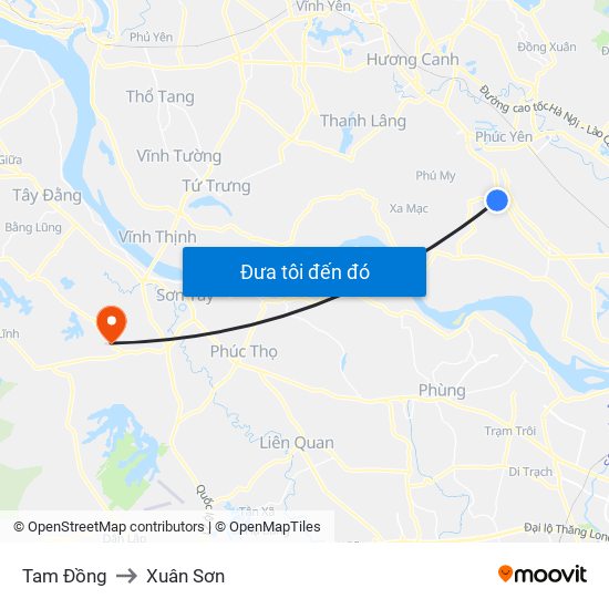 Tam Đồng to Xuân Sơn map