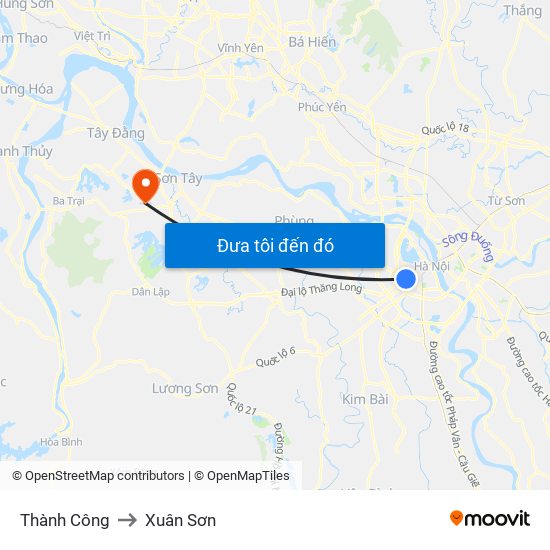 Thành Công to Xuân Sơn map