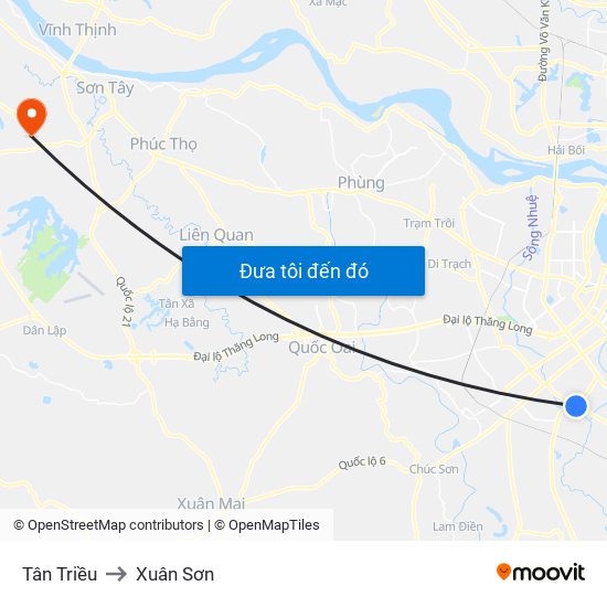 Tân Triều to Xuân Sơn map