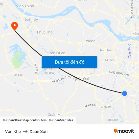 Văn Khê to Xuân Sơn map