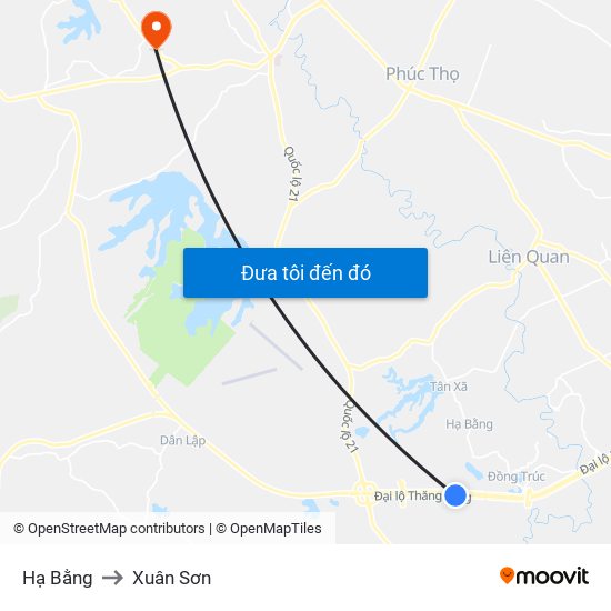 Hạ Bằng to Xuân Sơn map