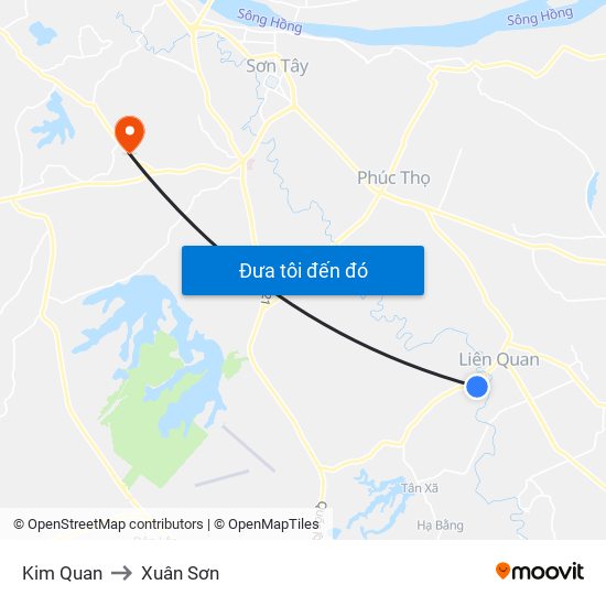 Kim Quan to Xuân Sơn map