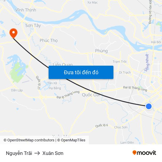 Nguyễn Trãi to Xuân Sơn map