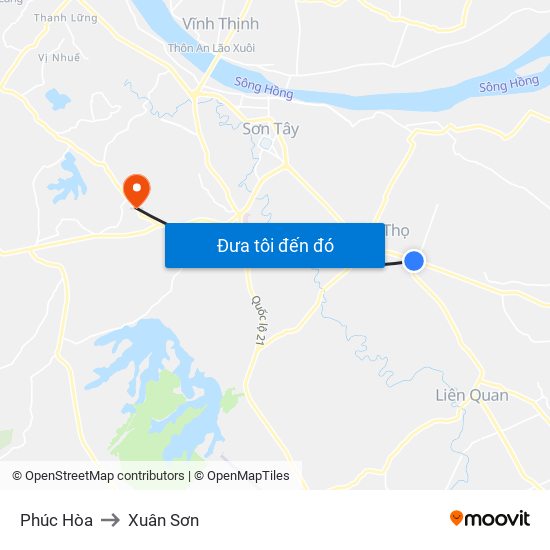 Phúc Hòa to Xuân Sơn map