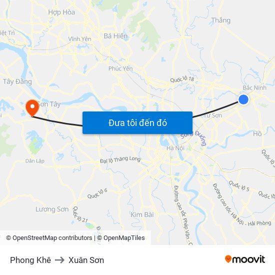 Phong Khê to Xuân Sơn map
