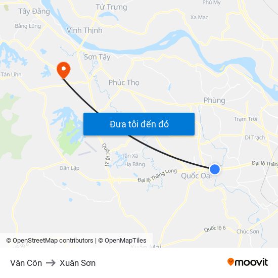 Vân Côn to Xuân Sơn map