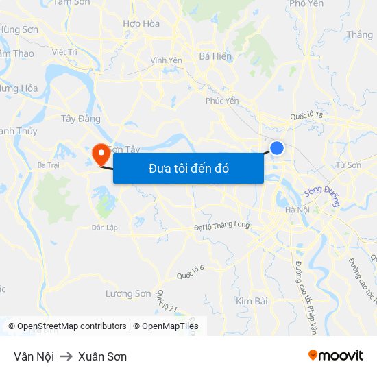 Vân Nội to Xuân Sơn map