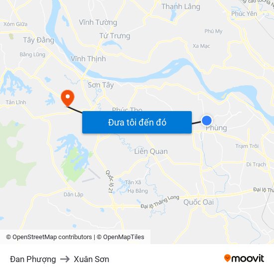 Đan Phượng to Xuân Sơn map