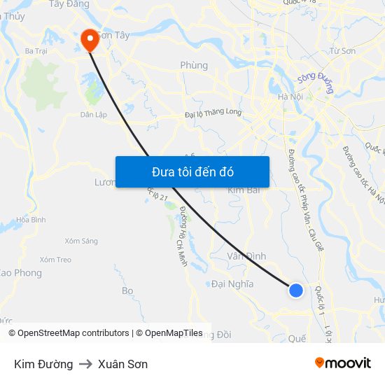 Kim Đường to Xuân Sơn map