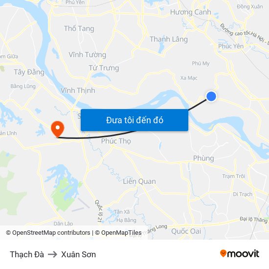 Thạch Đà to Xuân Sơn map