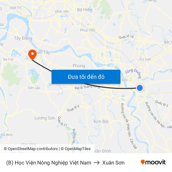 (B) Học Viện Nông Nghiệp Việt Nam to Xuân Sơn map