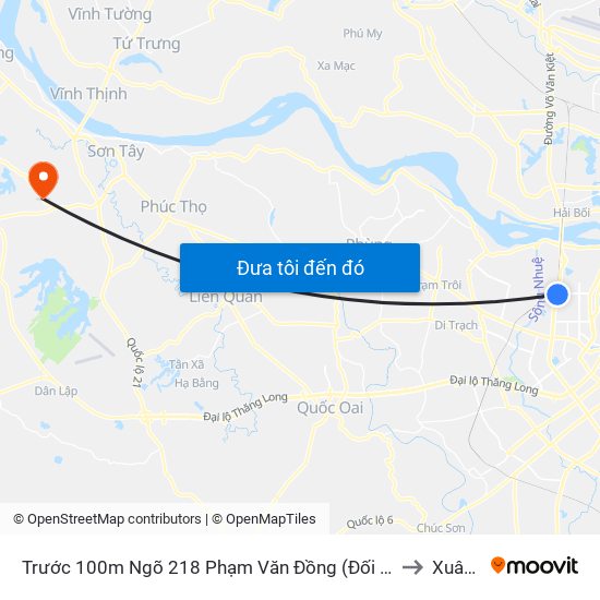 Trước 100m Ngõ 218 Phạm Văn Đồng (Đối Diện Công Viên Hòa Bình) to Xuân Sơn map