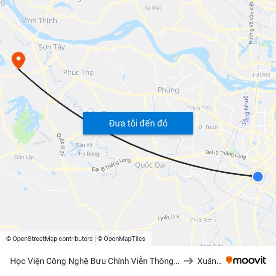 Học Viện Công Nghệ Bưu Chính Viễn Thông - Trần Phú (Hà Đông) to Xuân Sơn map