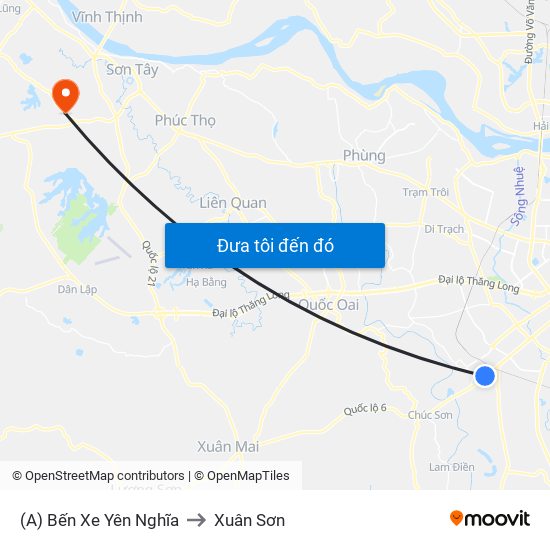 (A) Bến Xe Yên Nghĩa to Xuân Sơn map