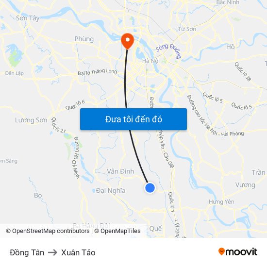 Đồng Tân to Xuân Tảo map