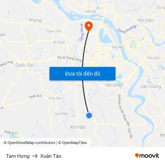 Tam Hưng to Xuân Tảo map