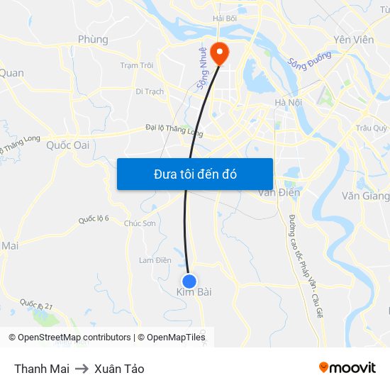 Thanh Mai to Xuân Tảo map