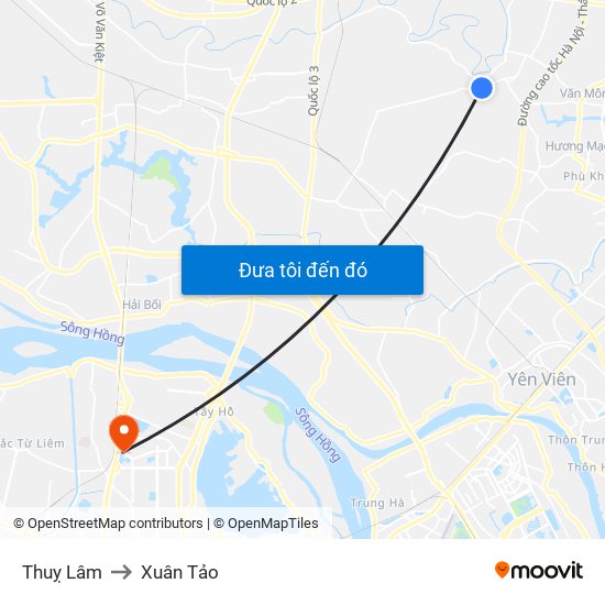 Thuỵ Lâm to Xuân Tảo map