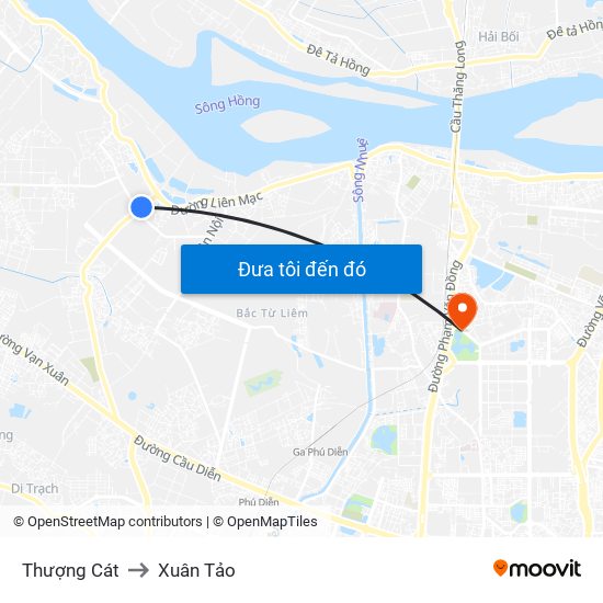 Thượng Cát to Xuân Tảo map