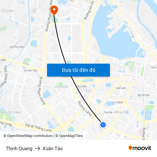 Thịnh Quang to Xuân Tảo map