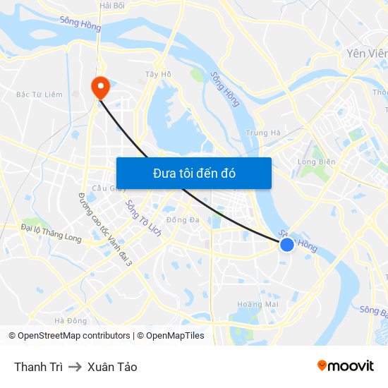 Thanh Trì to Xuân Tảo map