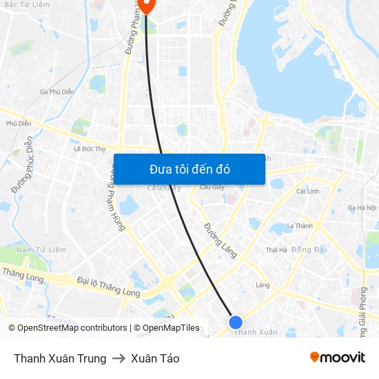 Thanh Xuân Trung to Xuân Tảo map