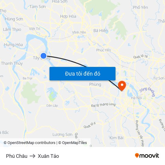Phú Châu to Xuân Tảo map
