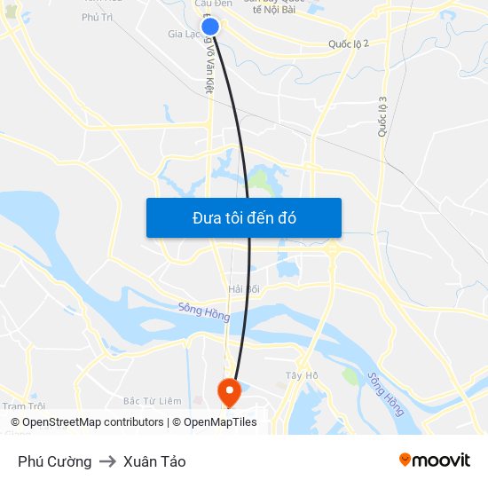 Phú Cường to Xuân Tảo map