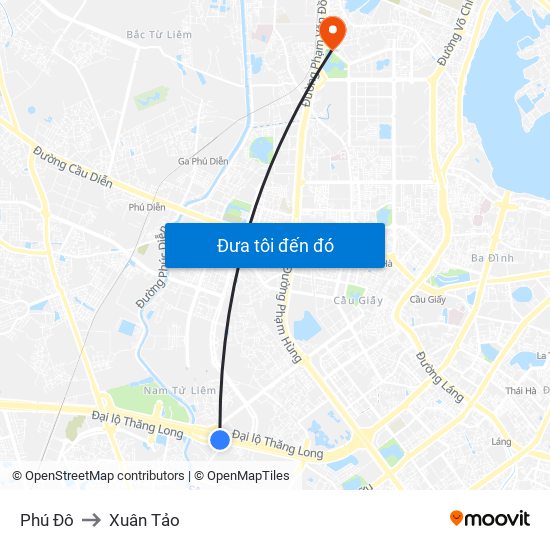 Phú Đô to Xuân Tảo map