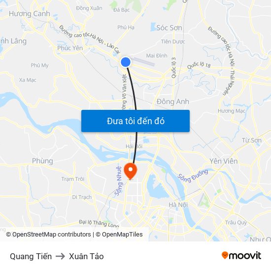 Quang Tiến to Xuân Tảo map