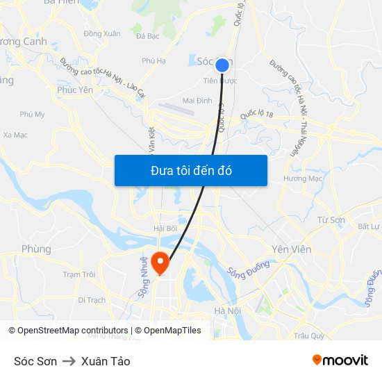 Sóc Sơn to Xuân Tảo map